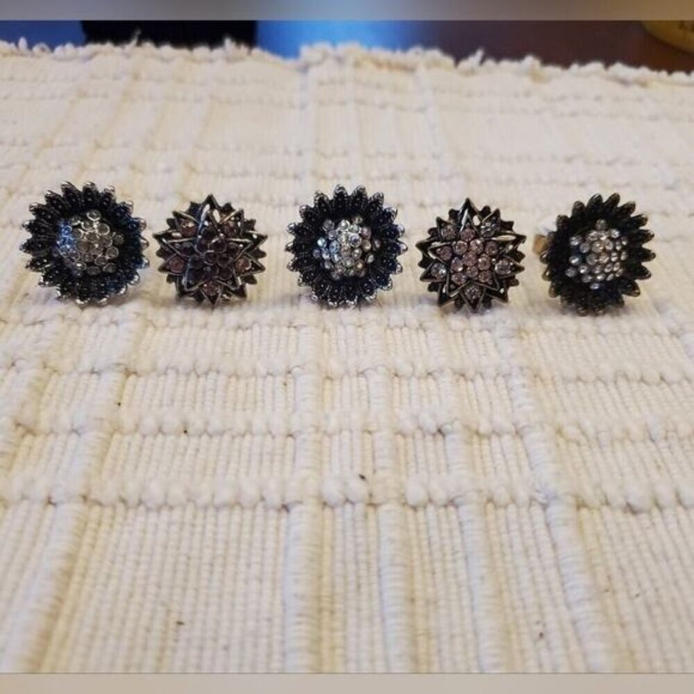 Bundle of art deco floral statement adjustable rings lot